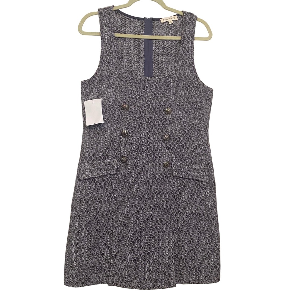 Kingston Grey Womens Blue White Textured Double Breasted Jumper Dress Large NWT